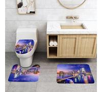 QRFASFZO Set Tappeti Bagno 3 Pezzi in Microfibra, Tappeti Assorbente Antiscivolo,Stati Uniti, Jacksonville, Florida, Skyline, Notte Vibrante, Fiume St. Johns, Panoramico,Tappetini Doccia