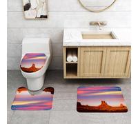 QRFASFZO Set Tappeti Bagno 3 Pezzi in Microfibra, Tappeti Assorbente Antiscivolo,Stati Uniti, Monument Valley West Mitten e Merrick Butte Tramonto Deserto dello Utah, Spilla ar,Tappetini Doccia