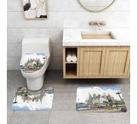 QRFASFZO Set Tappeti Bagno 3 Pezzi in Microfibra, Tappeti Assorbente Antiscivolo,Stati Uniti, schizzo disegnato a mano di edifici della città di Las Vegas, Nevada, Statua della,Tappetini Doccia