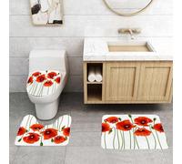 QRFASFZO Set Tappeti Bagno 3 Pezzi in Microfibra, Tappeti Assorbente Antiscivolo,Steli e foglie di tulipani rossi che crescono all'esterno con la luce del sole. Sfondo bianco i,Tappetini Doccia