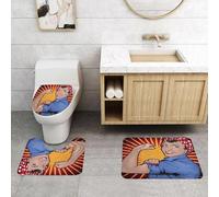 QRFASFZO Set Tappeti Bagno 3 Pezzi in Microfibra, Tappeti Assorbente Antiscivolo,Stile fumetto pop art retrò, donna che indossa una camicia blu con un foulard che mostra il suo,Tappetini Doccia