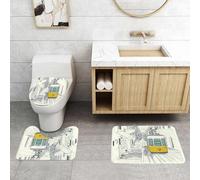 QRFASFZO Set Tappeti Bagno 3 Pezzi in Microfibra, Tappeti Assorbente Antiscivolo,Strada disegnata in stile schizzo, strada tranquilla di Lisbona con tram giallo e case disegnat,Tappetini Doccia