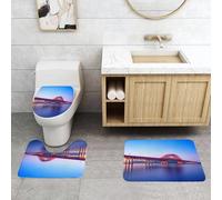QRFASFZO Set Tappeti Bagno 3 Pezzi in Microfibra, Tappeti Assorbente Antiscivolo,Suggestivo ponte ad arco rosso, che attraversa acque serene sotto un cielo dai toni tenui al tr,Tappetini Doccia