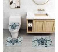QRFASFZO Set Tappeti Bagno 3 Pezzi in Microfibra, Tappeti Assorbente Antiscivolo,Tartaruga del mondo sottomarino, Elementi marini nelle tartarughe, La tartaruga dell'insieme oc,Tappetini Doccia