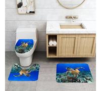 QRFASFZO Set Tappeti Bagno 3 Pezzi in Microfibra, Tappeti Assorbente Antiscivolo,Tartaruga marina sulle barriere coralline, tartaruga marina ballerina nei giardini sottomarini,Tappetini Doccia
