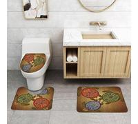 QRFASFZO Set Tappeti Bagno 3 Pezzi in Microfibra, Tappeti Assorbente Antiscivolo,Tartaruga, tre tartarughe marine, animali in stile etico, stampa artistica con tema oceano geom,Tappetini Doccia