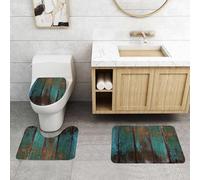 QRFASFZO Set Tappeti Bagno 3 Pezzi in Microfibra, Tappeti Assorbente Antiscivolo,Tavole di legno d'epoca, superficie invecchiata con macchie verdi e marroni, che indicano l'ora,Tappetini Doccia