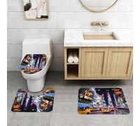QRFASFZO Set Tappeti Bagno 3 Pezzi in Microfibra, Tappeti Assorbente Antiscivolo,Teatri di Broadway e gne LED animate a New York Times Square, New York City, Stati Uniti,Tappetini Doccia