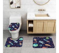 QRFASFZO Set Tappeti Bagno 3 Pezzi in Microfibra, Tappeti Assorbente Antiscivolo,Tema spaziale, scarabocchio di design dell'universo futuro per bambini con astronave, satellite,Tappetini Doccia
