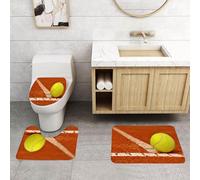 QRFASFZO Set Tappeti Bagno 3 Pezzi in Microfibra, Tappeti Assorbente Antiscivolo,Tennis su campo in terra battuta, palline da tennis sportive su superficie in terra battuta ros,Tappetini Doccia
