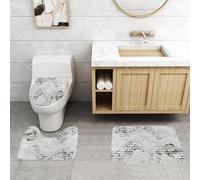 QRFASFZO Set Tappeti Bagno 3 Pezzi in Microfibra, Tappeti Assorbente Antiscivolo,Texture di muro di mattoni bianchi invecchiati, muri di mattoni invecchiati e irregolari, arred,Tappetini Doccia