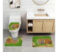 QRFASFZO Set Tappeti Bagno 3 Pezzi in Microfibra, Tappeti Assorbente Antiscivolo,Tigre segreta nell'erba, sguardo vigile della tigre d'erba, tigre posta tra le piante verdi,Tappetini Doccia