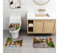 QRFASFZO Set Tappeti Bagno 3 Pezzi in Microfibra, Tappeti Assorbente Antiscivolo,Toscana, fiori di strada mediterranei storici, città italiana in una giornata di sole, Umbria,Tappetini Doccia