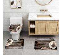 QRFASFZO Set Tappeti Bagno 3 Pezzi in Microfibra, Tappeti Assorbente Antiscivolo,Tradizionale cappello da cowboy in paglia bianca con autentico lazo western e stivali in pelle,Tappetini Doccia