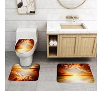 QRFASFZO Set Tappeti Bagno 3 Pezzi in Microfibra, Tappeti Assorbente Antiscivolo,Tramonto sull'oceano, il sole mozzafiato cade sul mare, nuvole scure che bruciano di arancione,Tappetini Doccia