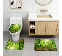 QRFASFZO Set Tappeti Bagno 3 Pezzi in Microfibra, Tappeti Assorbente Antiscivolo,Tranquilla piattaforma di legno, bambù e sole sul ponte di legno di un'oasi naturale, foresta i,Tappetini Doccia