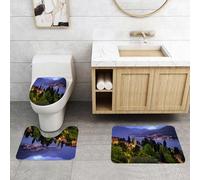 QRFASFZO Set Tappeti Bagno 3 Pezzi in Microfibra, Tappeti Assorbente Antiscivolo,Tranquillo paesaggio lacustre, una pittoresca cittadina lacustre, una cittadina lacustre incast,Tappetini Doccia