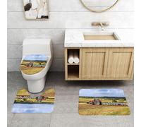 QRFASFZO Set Tappeti Bagno 3 Pezzi in Microfibra, Tappeti Assorbente Antiscivolo,Trattore al lavoro arando i vasti campi, trattore e aratro nel paesaggio,Tappetini Doccia