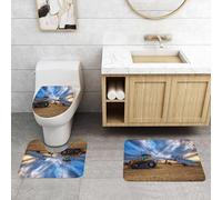 QRFASFZO Set Tappeti Bagno 3 Pezzi in Microfibra, Tappeti Assorbente Antiscivolo,Trattore su cielo drammatico, trattore e trattore da trincea, trattore, cielo magnifico,Tappetini Doccia