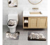 QRFASFZO Set Tappeti Bagno 3 Pezzi in Microfibra, Tappeti Assorbente Antiscivolo,Tre adorabili cuccioli bianchi e soffici sdraiati uno accanto all'altro, che emanano tenerezza,Tappetini Doccia