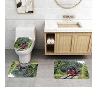 QRFASFZO Set Tappeti Bagno 3 Pezzi in Microfibra, Tappeti Assorbente Antiscivolo,Treno a vapore che attraversa un paesaggio forestale, paesaggio panoramico di una vecchia locom,Tappetini Doccia