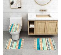 QRFASFZO Set Tappeti Bagno 3 Pezzi in Microfibra, Tappeti Assorbente Antiscivolo,Tribù azteca tribale, design a strisce dai toni audaci, splendide strisce in stile tribale,Tappetini Doccia