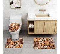 QRFASFZO Set Tappeti Bagno 3 Pezzi in Microfibra, Tappeti Assorbente Antiscivolo,Tronchi di legno tagliati in modo naturale, sfondo strutturato, vista dall'alto, posa piatta,Tappetini Doccia
