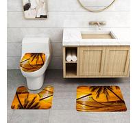 QRFASFZO Set Tappeti Bagno 3 Pezzi in Microfibra, Tappeti Assorbente Antiscivolo,Tropicale, Silhouette di un'amaca in riva all'oceano su una spiaggia tropicale al tramonto roma,Tappetini Doccia