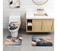QRFASFZO Set Tappeti Bagno 3 Pezzi in Microfibra, Tappeti Assorbente Antiscivolo,Un aereo bianco sorvola montagne e nuvole basse al tramonto in estate,Tappetini Doccia