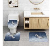QRFASFZO Set Tappeti Bagno 3 Pezzi in Microfibra, Tappeti Assorbente Antiscivolo,Un cavallo arabo grigio di razza pura galoppa in una tempesta di neve,Tappetini Doccia