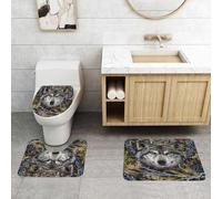 QRFASFZO Set Tappeti Bagno 3 Pezzi in Microfibra, Tappeti Assorbente Antiscivolo,Un lupo che guarda avanti attraverso la vegetazione,Tappetini Doccia