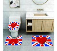 QRFASFZO Set Tappeti Bagno 3 Pezzi in Microfibra, Tappeti Assorbente Antiscivolo,Union Jack, bandiera nnica con un grande cuore rosso al centro dell'orgoglio nazionale,Tappetini Doccia