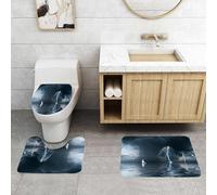 QRFASFZO Set Tappeti Bagno 3 Pezzi in Microfibra, Tappeti Assorbente Antiscivolo,Uno yacht nell'oceano si avvicina a un temporale con pioggia e fulmini sullo sfondo,Tappetini Doccia