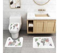 QRFASFZO Set Tappeti Bagno 3 Pezzi in Microfibra, Tappeti Assorbente Antiscivolo,varie banconote del mondo che illustrano l'economia mondiale a forma di mondo,Tappetini Doccia