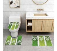 QRFASFZO Set Tappeti Bagno 3 Pezzi in Microfibra, Tappeti Assorbente Antiscivolo,Vecchie figure antiche irlandesi vintage su nastri nei toni del verde, pizzo storico celtico,Tappetini Doccia
