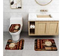 QRFASFZO Set Tappeti Bagno 3 Pezzi in Microfibra, Tappeti Assorbente Antiscivolo,Vecchio e nostalgico orologio da tasca classico sullo sfondo di una vecchia foto stock di libri,Tappetini Doccia