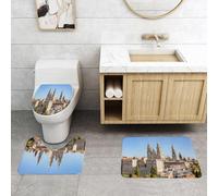 QRFASFZO Set Tappeti Bagno 3 Pezzi in Microfibra, Tappeti Assorbente Antiscivolo,Veduta di Santiago de stela con la Cattedrale di Santiago de stela,Tappetini Doccia