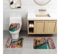 QRFASFZO Set Tappeti Bagno 3 Pezzi in Microfibra, Tappeti Assorbente Antiscivolo,Venezia, canale d'acqua panoramico e vecchi edifici storici, case, muri in mattoni decorativi,Tappetini Doccia