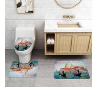 QRFASFZO Set Tappeti Bagno 3 Pezzi in Microfibra, Tappeti Assorbente Antiscivolo,Venezia, dipinto ad acquerello di un sereno paesaggio veneziano,Tappetini Doccia