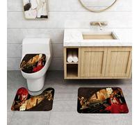 QRFASFZO Set Tappeti Bagno 3 Pezzi in Microfibra, Tappeti Assorbente Antiscivolo,Venezia, giovane donna con mantello rosso e maschera di carnevale cavalcava,Tappetini Doccia