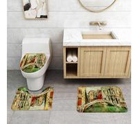 QRFASFZO Set Tappeti Bagno 3 Pezzi in Microfibra, Tappeti Assorbente Antiscivolo,Venezia, opera d'arte d'epoca, stile dipinto, paesaggio veneziano,Tappetini Doccia
