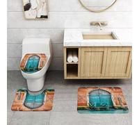 QRFASFZO Set Tappeti Bagno 3 Pezzi in Microfibra, Tappeti Assorbente Antiscivolo,Venezia, Palazzo antico con porta d'ingresso antica Città sull'acqua Storico Urbano Decorativo,Tappetini Doccia