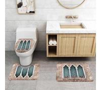 QRFASFZO Set Tappeti Bagno 3 Pezzi in Microfibra, Tappeti Assorbente Antiscivolo,Venezia, tradizionali vecchie finestre in stile gotico con vasi di fiori sul muro di mattoni,Tappetini Doccia