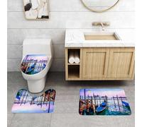 QRFASFZO Set Tappeti Bagno 3 Pezzi in Microfibra, Tappeti Assorbente Antiscivolo,Venezia, vista serale da sogno della famosa isola italiana,Tappetini Doccia