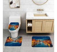 QRFASFZO Set Tappeti Bagno 3 Pezzi in Microfibra, Tappeti Assorbente Antiscivolo,Venice Deor, scene della spiaggia della città di Venezia, architettura notturna dell'Italia, im,Tappetini Doccia