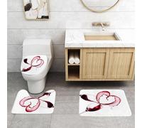 QRFASFZO Set Tappeti Bagno 3 Pezzi in Microfibra, Tappeti Assorbente Antiscivolo,Vino, cuore con vino rosso nei bicchieri Amore romantico Valenti,Tappetini Doccia