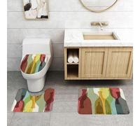 QRFASFZO Set Tappeti Bagno 3 Pezzi in Microfibra, Tappeti Assorbente Antiscivolo,Vino, sizione astratta con sagome ad acquerello Bottiglie di vino Whiskey Tequila Vodka Decorat,Tappetini Doccia