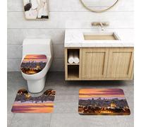 QRFASFZO Set Tappeti Bagno 3 Pezzi in Microfibra, Tappeti Assorbente Antiscivolo,Vista dal Monte degli Ulivi alla Città Vecchia di Gerusalemme,Tappetini Doccia