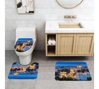 QRFASFZO Set Tappeti Bagno 3 Pezzi in Microfibra, Tappeti Assorbente Antiscivolo,Vista del centro di Budapest attraverso il Danubio, splendido paesaggio urbano dopo il tramonto,Tappetini Doccia