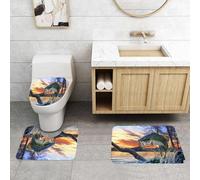 QRFASFZO Set Tappeti Bagno 3 Pezzi in Microfibra, Tappeti Assorbente Antiscivolo,Vista del tramonto, il persico trota salta dal legno galleggiante sullo sfondo del tramonto,Tappetini Doccia